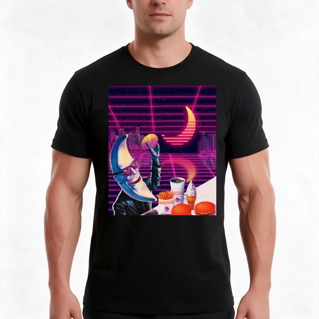 Moonday Night 80s Retro Aesthetic Vaporwave Tshirt Summer Casual Cotton Tee Oversized Streetwear Tops Vintage Graphic Print