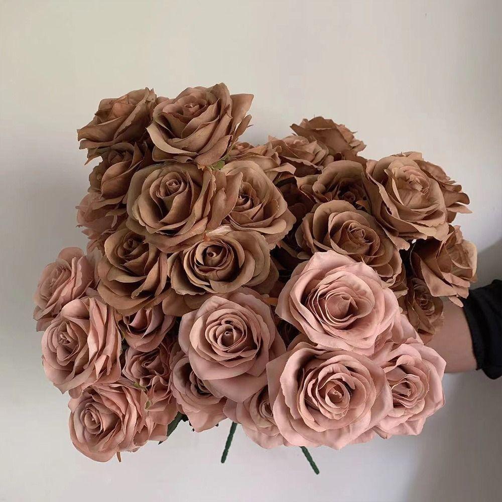 Цветочная композиция Искусственные розы Шелковые розы Букет из 9 головок Розовые цветы Рождество