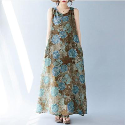 Новое винтажное платье с цветочным принтом без рукавов больших размеров для женщин, повседневное свободное длинное летнее платье