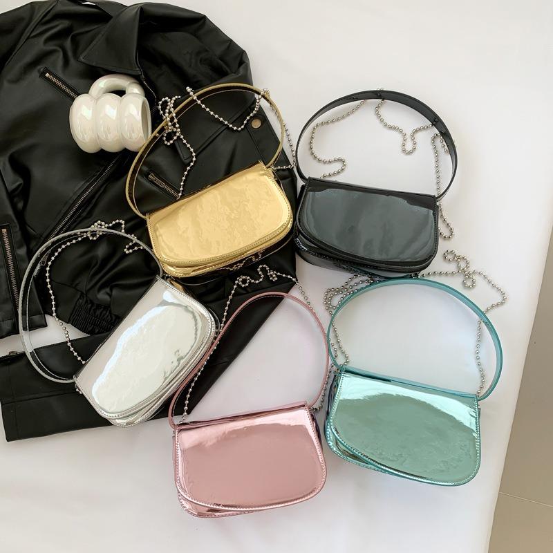 Лаковая кожа, модная зеркальная однотонная трендовая сумка для подмышек, женская сумка 2024, новая цепочка в западном стиле на одно плечо, через плечо, внешняя торговля