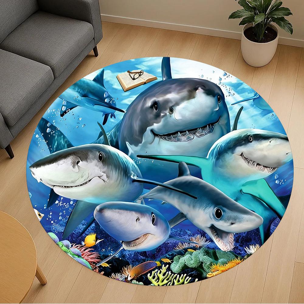 1pc Sharks Coral Round Chair mat office Area Rug - Non-Slip, Floor Mat for Office, Bedroom, and Indoor Decor p127257