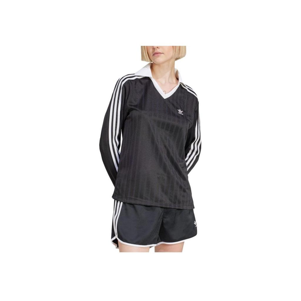 Adidas Оригинальная удобная спортивная футболка с длинным рукавом и V-образным вырезом, женские топы, черный цвет JD2603