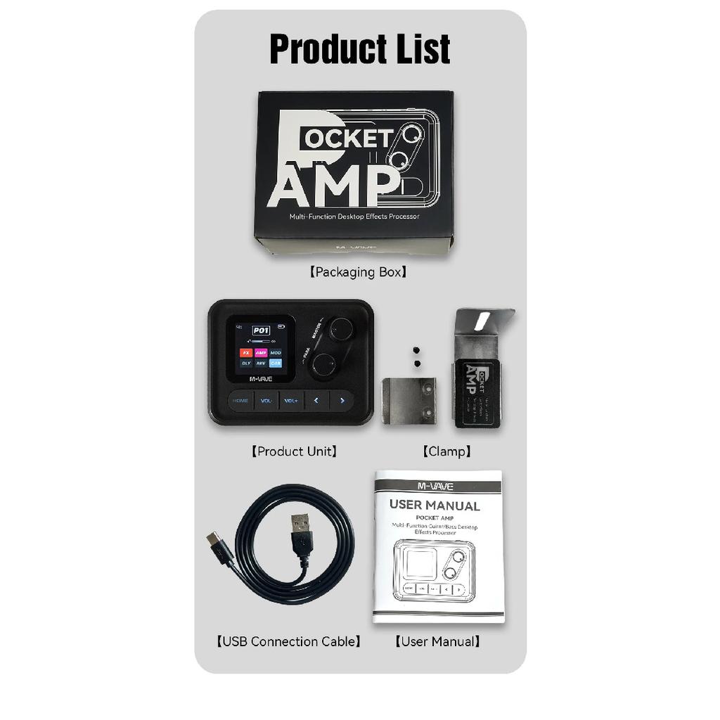 M-VAVE POCKET AMP Black Guitar & Bass Multi-Effects Pedal Versatile Amp Simulator Rechargeable 3rd-Party IR Expansion