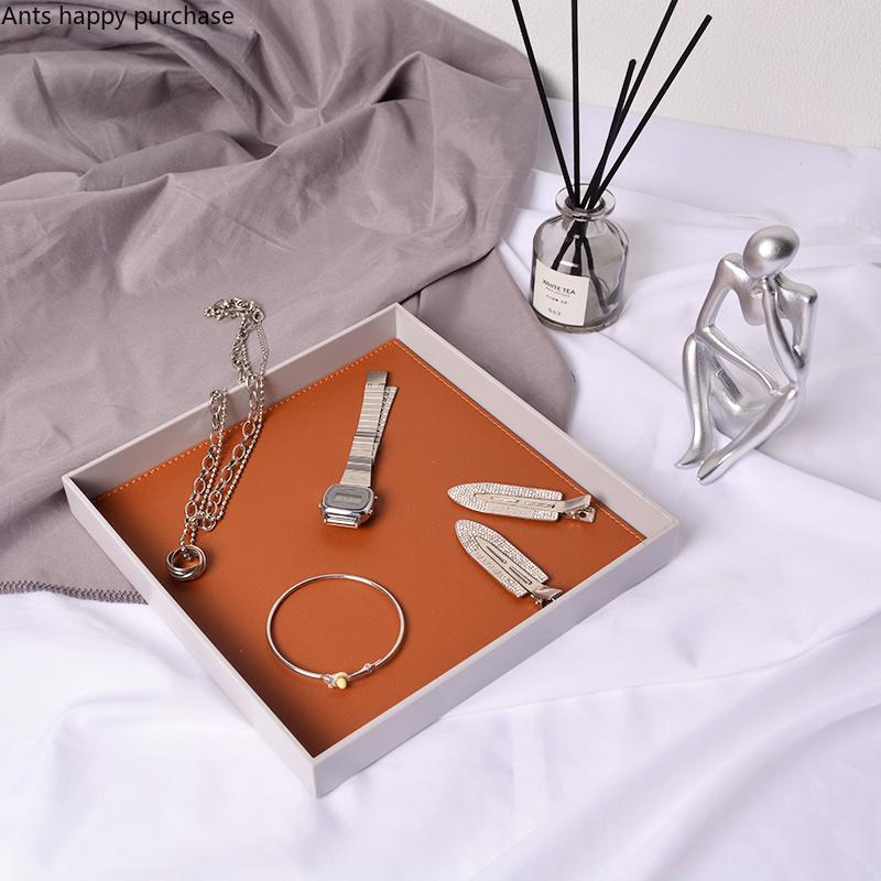 Квадратный поднос для хранения Кожаный пластиковый поднос Настольный органайзер Тарелка для ключей Чайные подносы Декоративная тарелка Органайзер Диск Украшение Поделки