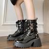 Модные женские мотоциклетные ботинки в стиле панк из лакированной кожи на платформе, зимние новые женские ботильоны 2024 года с готической металлической пряжкой