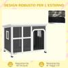 Wooden Outdoor Dog House with Asphalt Openable Top, Removable Floor, Clear Front Panel, Curtain, Light Grey