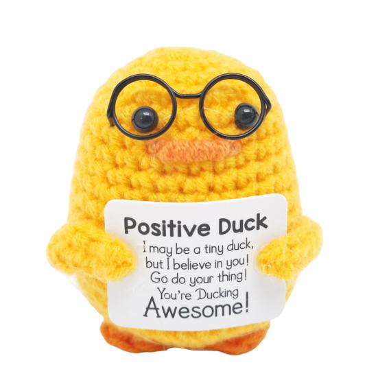 Crochet Doll Handmade Plush Positive Duck Inspirational Card Knitted Doll Backpack Accessory Graduation Gift