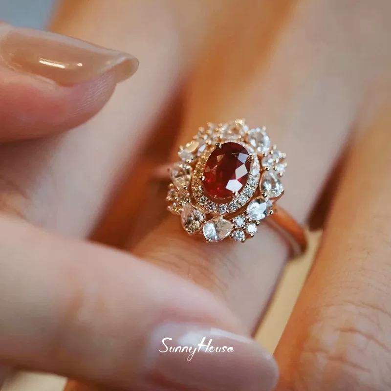 Henan man-made diamond simulation ruby retro high-end sense exquisite colored treasure ruby hollow opening index finger ring