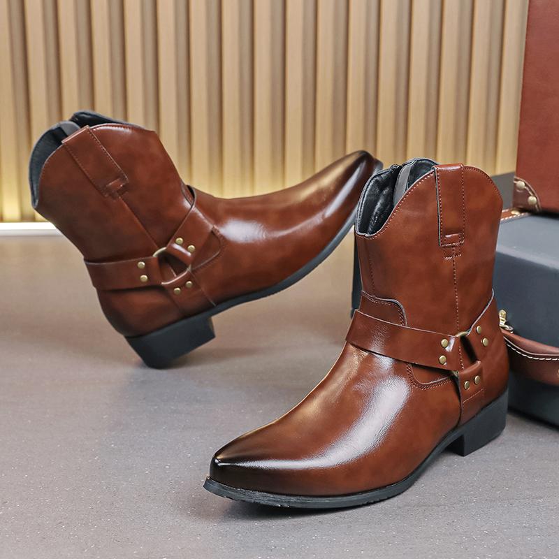 Модная мужская черная коричневая остроносая панк мотоциклетная повседневная обувь до щиколотки мужская зимняя обувь с высоким верхом новая удобная кожаная обувь челси