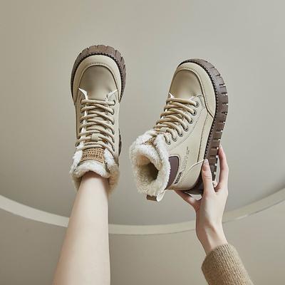 Женские высокие зимние ботинки в британском стиле в стиле ретро 2024 года, новые популярные универсальные плюшевые и толстые хлопковые ботинки Zapatos Mujer