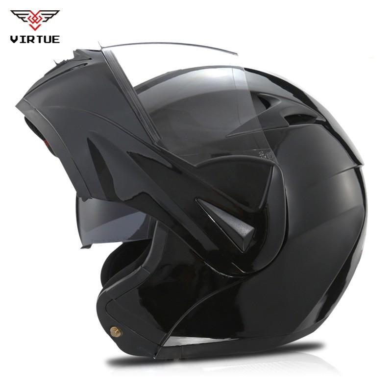 VIRTUE Full Face Motorcycle Helmet With Dual Lens Carbon Fiber Style Decal ABS Shell Flip-Up Design Adult Riders
