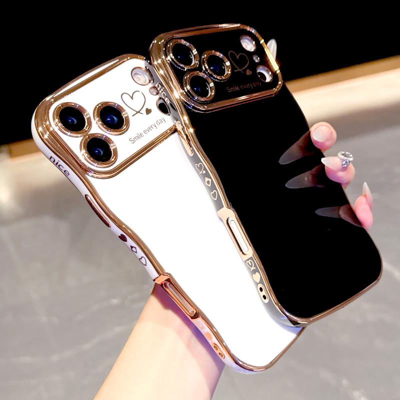 Электроplated Боковая сторона Сердце Чехол для телефона Для Для Iphone 17 Pro Max Air 11 12 13 14 15 16 Plus Линза Ударопрочный Бампер Чехол