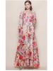 Women's Retro Court Style V-neck Dress with Lace-up Waist, Lantern Sleeves, Floral Print, and Large Hem - 2026 Collection