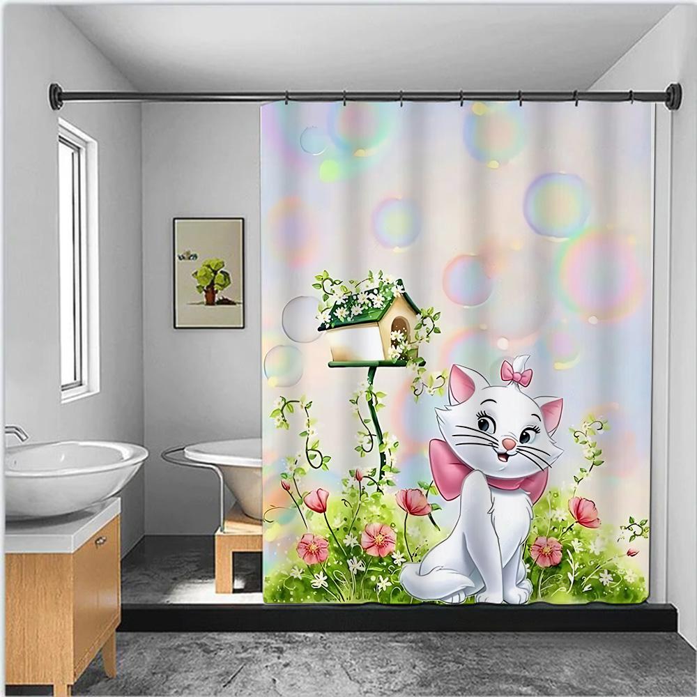 Шторка для душа Водонепроницаемая Полиэстер Краска Цветная Ванная S Marie Cat Шторы Домашний Декор Ванной Комнаты Штора С Крючком