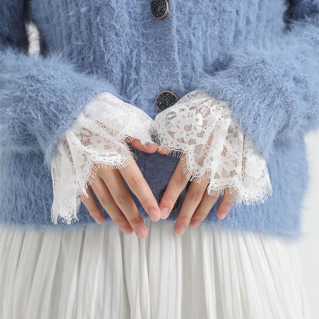 1 пара манжет из белого кружева в европейском женственном стиле, декоративный воротник-стойка, аксессуары для женской одежды, декоративные рукава для свадебного платья