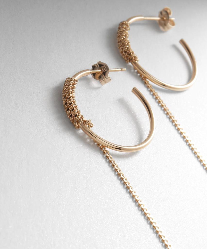 Серьги K10 Полые серьги-кольца с обернутой цепочкой, пусеты 40576550 Желтое золото 00 [Кокошник] Женские (100)