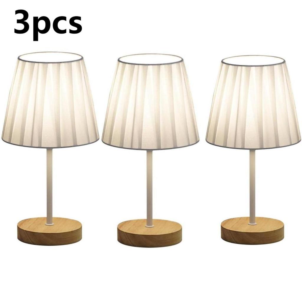 Modern Table Lamp 5V USB Powered Nightstand Lamp Eye-Care Soft Warm Light Bedside Lamp Wood Base Fabric Lampshade Desk Light