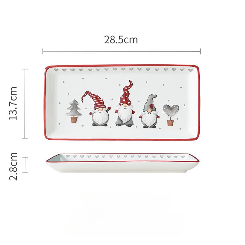 Креативные тарелки для мяса в западном стиле, прямоугольные керамические рельефные тарелки с изображением Санта-Клауса, бытовая посуда для послеобеденного чая и десертов