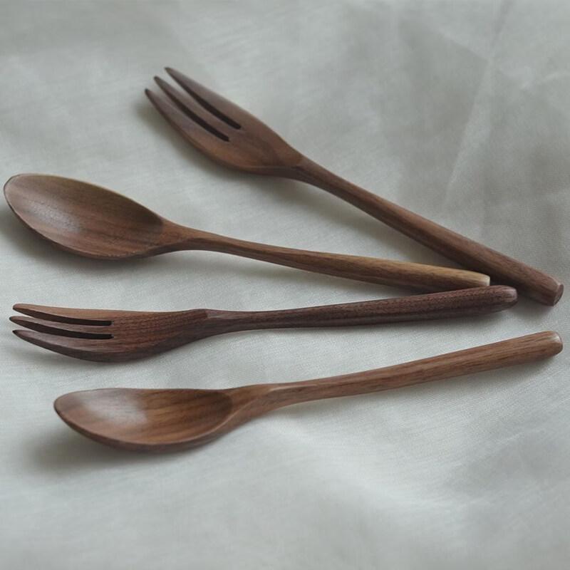 Black Walnut Wooden Spoon and Fork Set