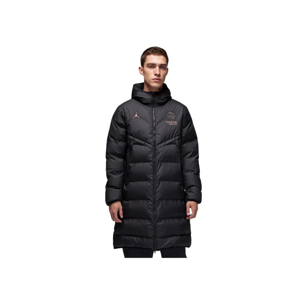 Jordan Мужская теплая водонепроницаемая парка с длинными рукавами Paris Saint-Germain Strike Windrunner Storm-FIT с капюшоном, цвет черный, ржаво-розовый FV3550-011