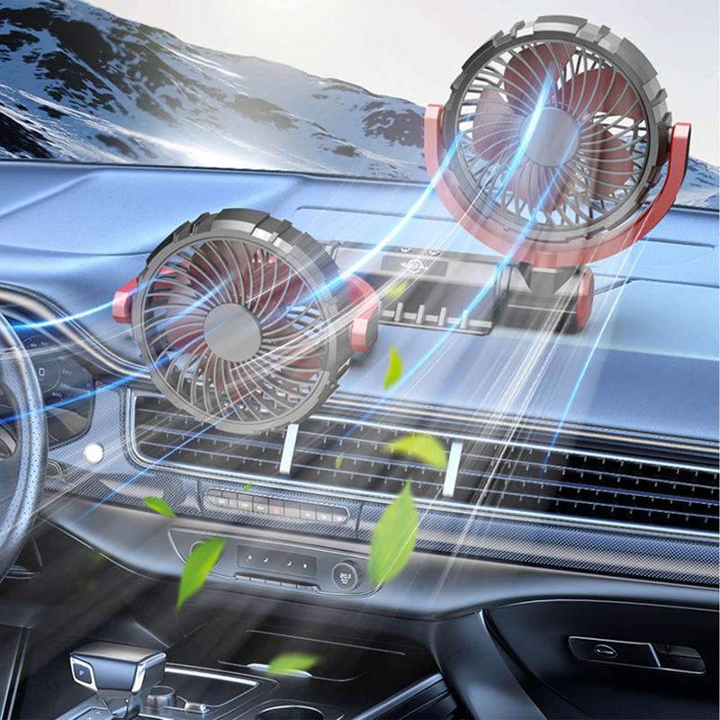 Вентилятор для автомобиля Тихий вентилятор с головкой USB Питание Вентилятор Двойной вентилятор для автомобиля с вращением на 360 градусов Тихая работа Для автокресла Дети