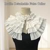 Victorian Detachable Layered Ruffle False Collar for Women Lolita Renaissance Dress Vintage White Shawl Cape Neckwear Decoration