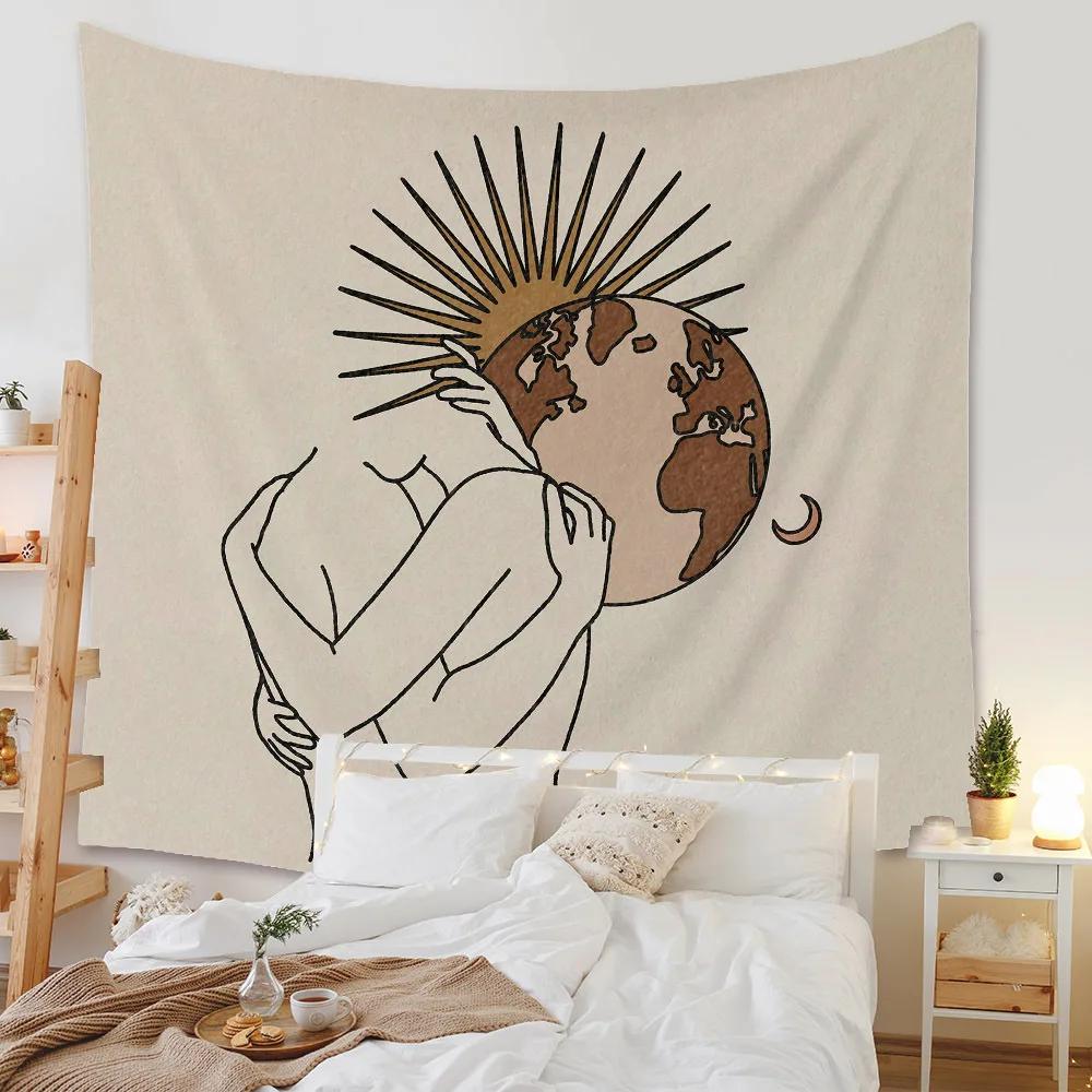 Бохо Фон Иллюстрация Фреска Декор Геометрический Гобелен Настенный Спальня Эстетическое Одеяло