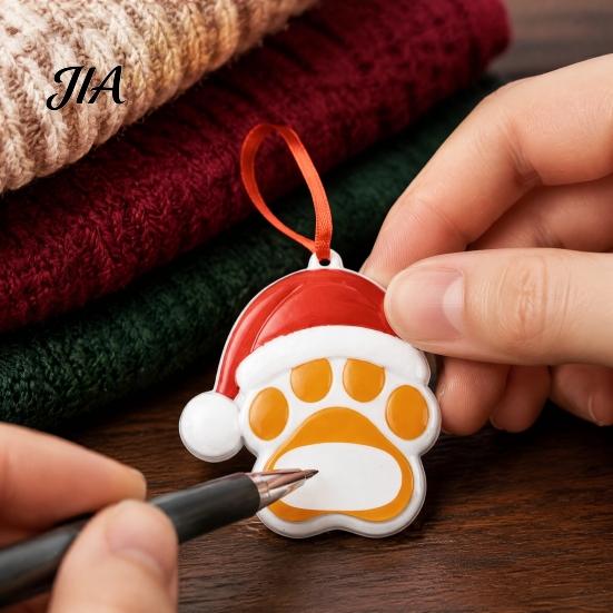 Durable Resin Holiday Ornament Christmas Ornament, Cute Cat Paw/Bone Shaped Xmas Tree Hanging Decoration Red Riding Hood Decor with Santa Hat