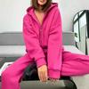 2 шт./компл. женское пальто и брюки комплект свободная молния эластичная талия с капюшоном сплошной цвет теплые флисовые эластичные манжеты