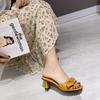 French Slippers One-word Bow Open-toed Thick Heel Medium Heel Versatile Sandals Fashion Thick Heel Non-slip One-word
