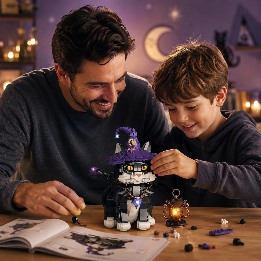 STEM Магический Кот Строительные Блоки Модель MOC Креативные Технические Сборные Кирпичики Игрушки Подарок на День Рождения для Взрослых Детей 1128 ШТ.