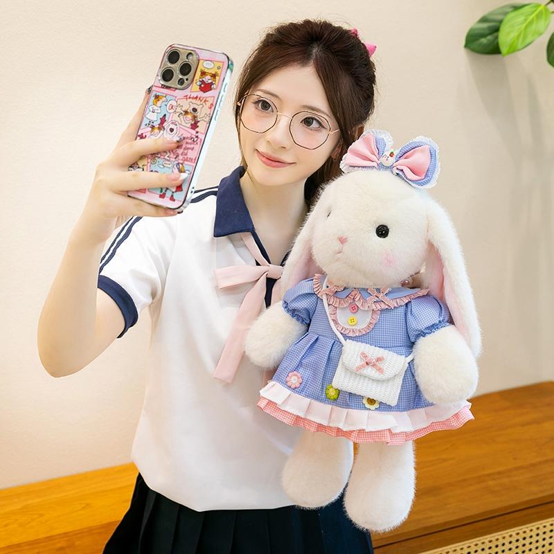 Plush Doll Dressed White Rabbit Soft Plush Collectible for Home Decor Desk Bedroom Birthday Holiday Gift for Home Decor