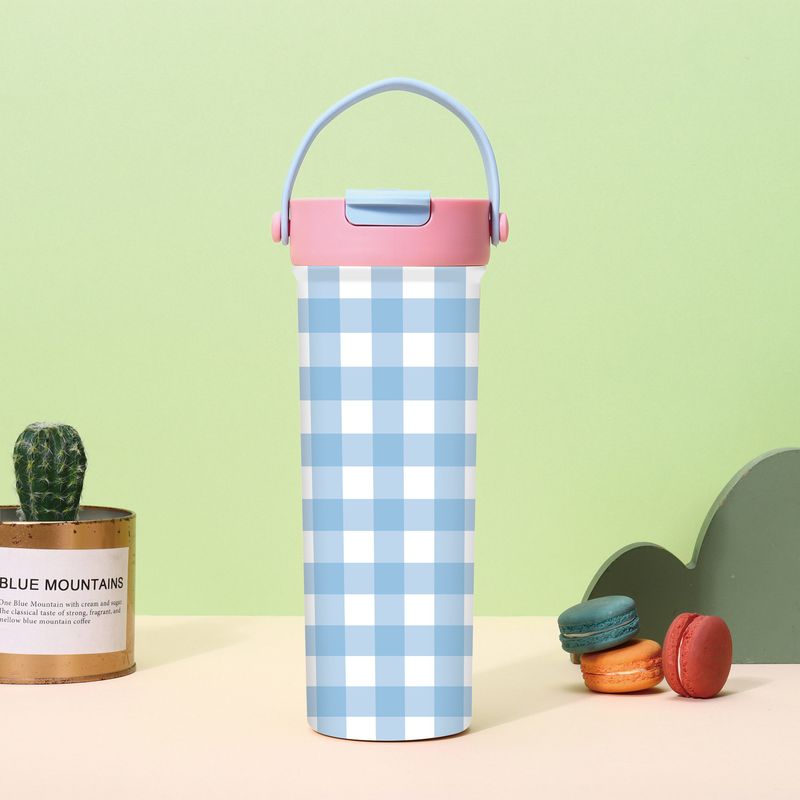 New Stainless Steel Thermos Cup for Women, High-Looking, Large-Capacity, Car-Mounted, Portable Outdoor Student Water Cup with Handle and Straw