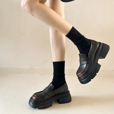 2025 платформа лоферы женские на высокой квадратной подошве одна педаль универсальные квадратный носок колледж британский Мэри Джейн туфли-маффины