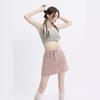 Women's Summer Dirty Pink High Waist Denim A-Line Skirt - Slim Fit, Anti-Exposure, Non-Elastic.