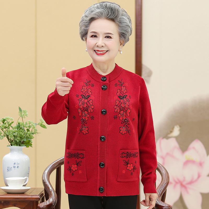 Middle-aged and Elderly Women's Spring and Autumn Sweater Temperament Elegant Elderly Clothes