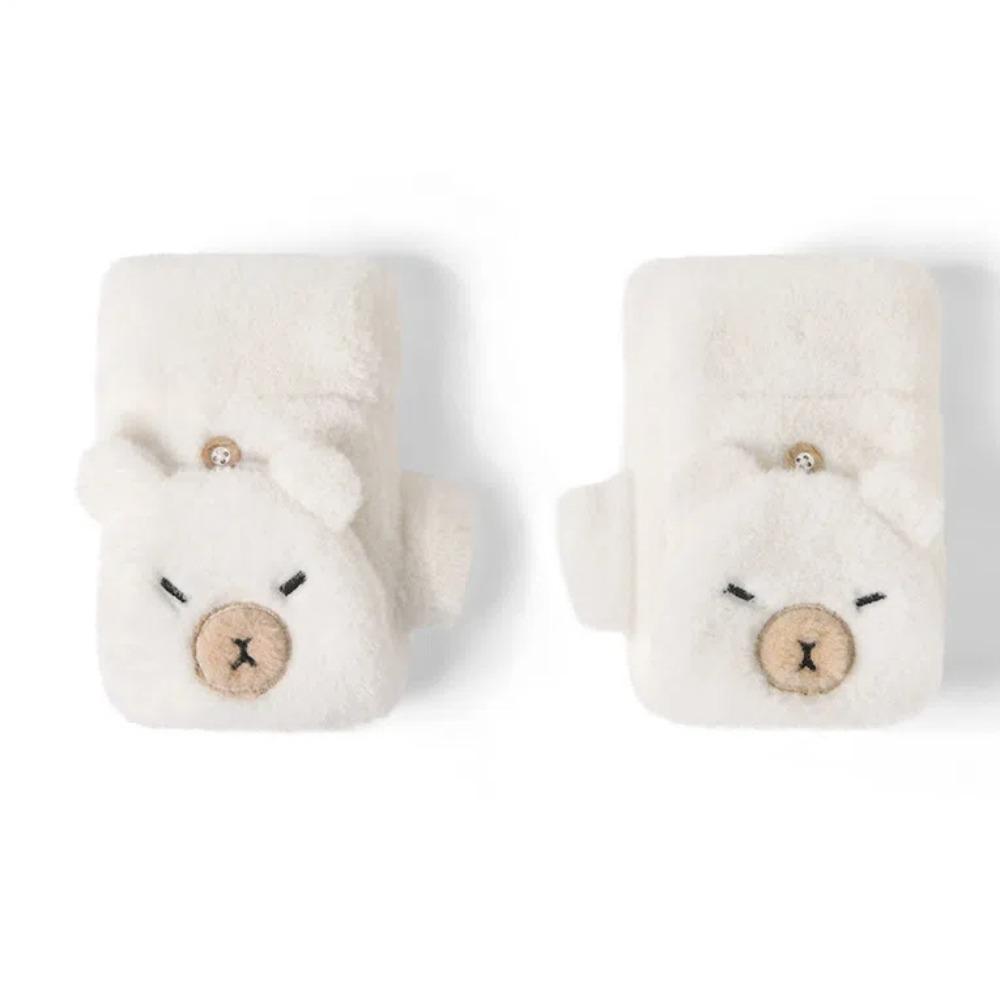 Faux Rabbit Hair Cartoon Anti-cold Mittens Soft Animal Flip Gloves Capybara Plush Mittens Autumn