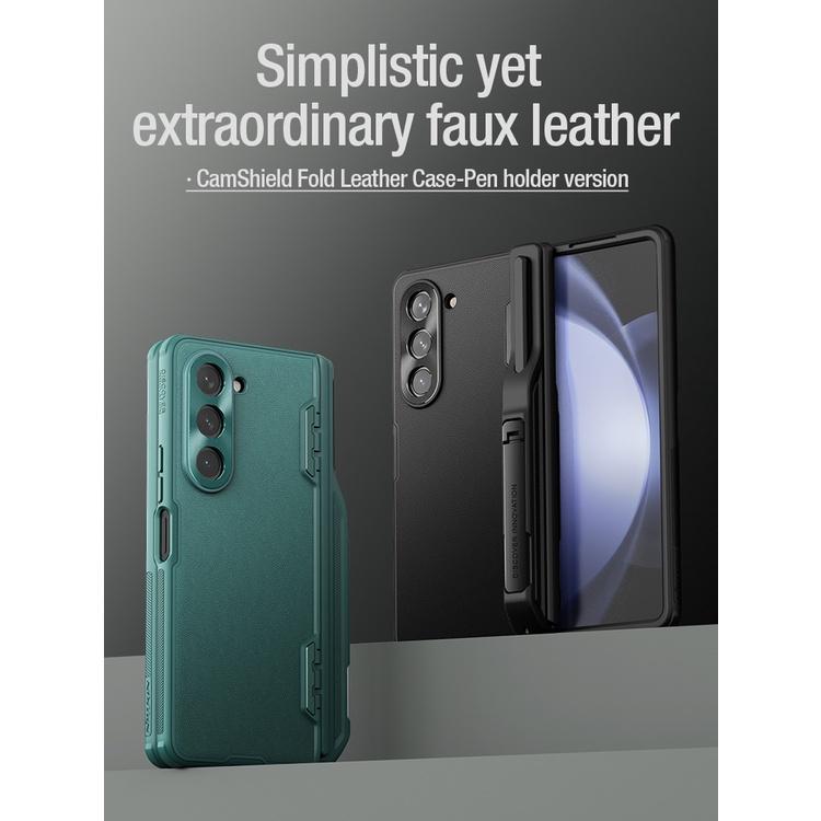 NILLKIN Кожаный чехол CamShield Fold для Samsung Galaxy Z Fold 5 5G, слайдер для камеры из сплава, противоударная задняя крышка с держателем для ручек