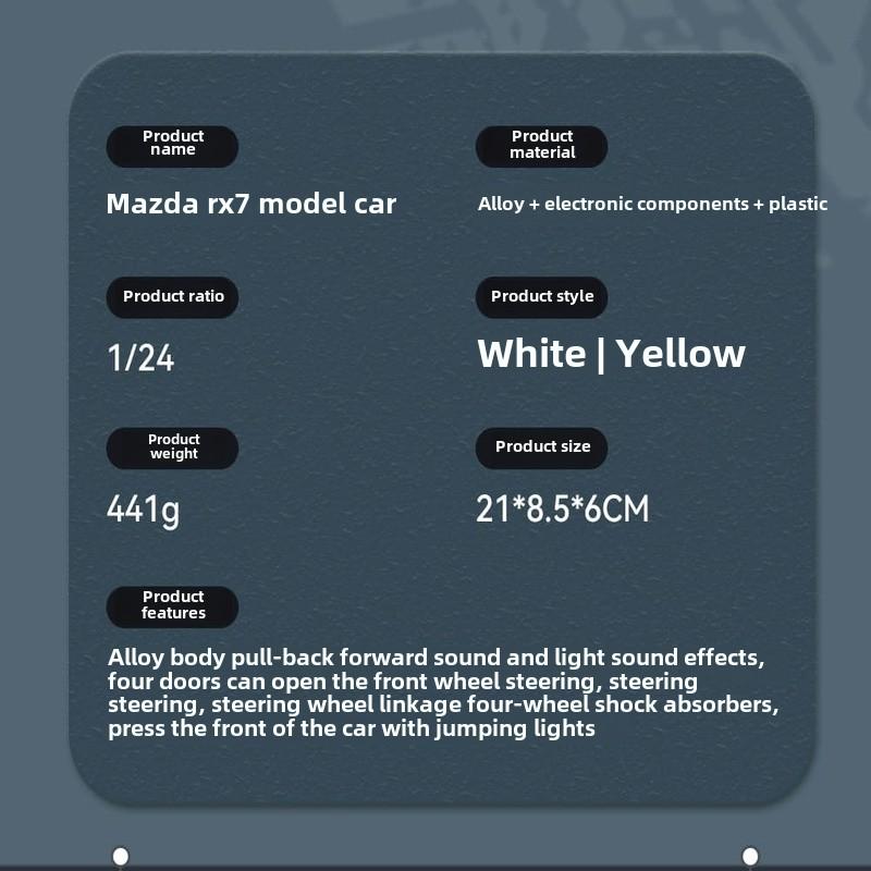 1:24 Mazda RX7 RX-7 Супер Спортивный Автомобиль Звук и Свет Инерционный Механизм Коллекция Украшения Моделирование Литая Модель Машины Литье Детская Игрушка Подарок Мальчику