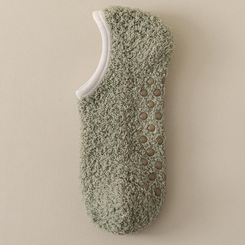 1 пара женских носков для девочек, зимние теплые флисовые носки-тапочки, домашние нескользящие носки-лодочки, короткие однотонные теплые тапочки, носки