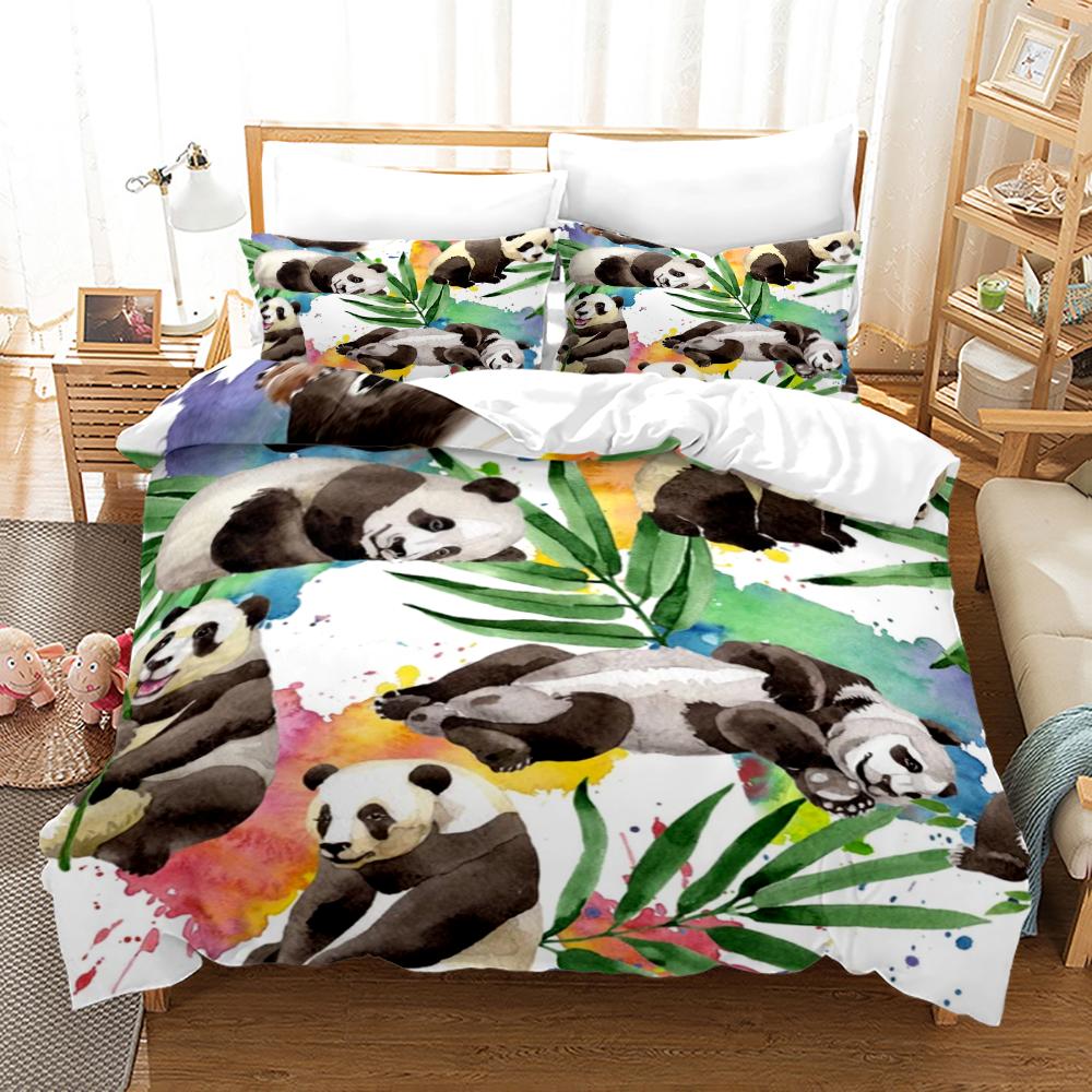 3D Panda Duvet Cover Set King Size Cute Panda Bamboo Bedwear Set Black White Bear Polyester Quilt Cover для мальчика, ребенка, для спальни