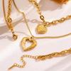 Stainless Steel Double Layer Heart Necklace for Women Gold Plated Textured Pendant Waterproof Romantic Accessory