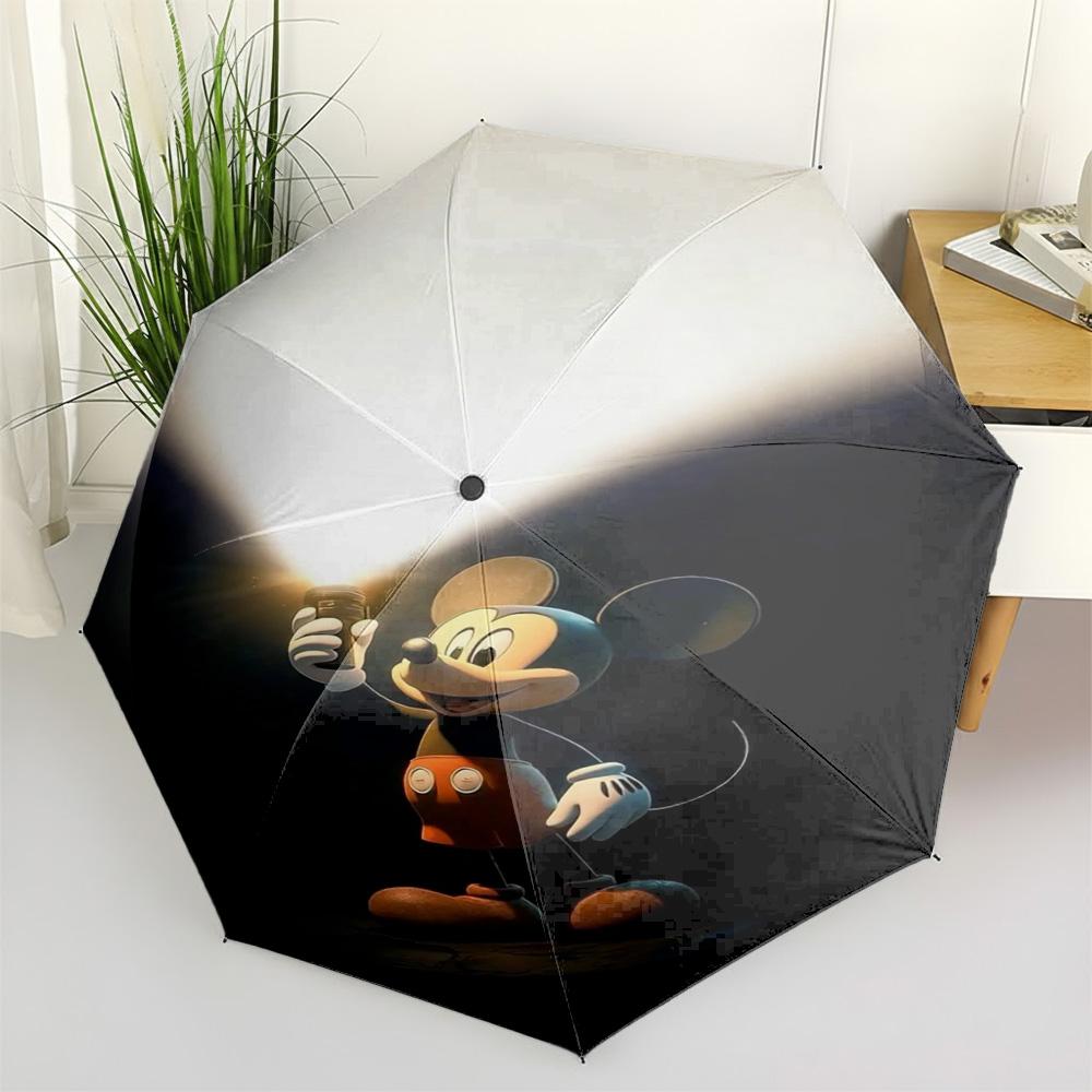 Disney Mickey Mouse Rope Climbing Print Navy Blue Folding Umbrella, Auto Open/Close Windproof UV Protection Travel Umbrella for