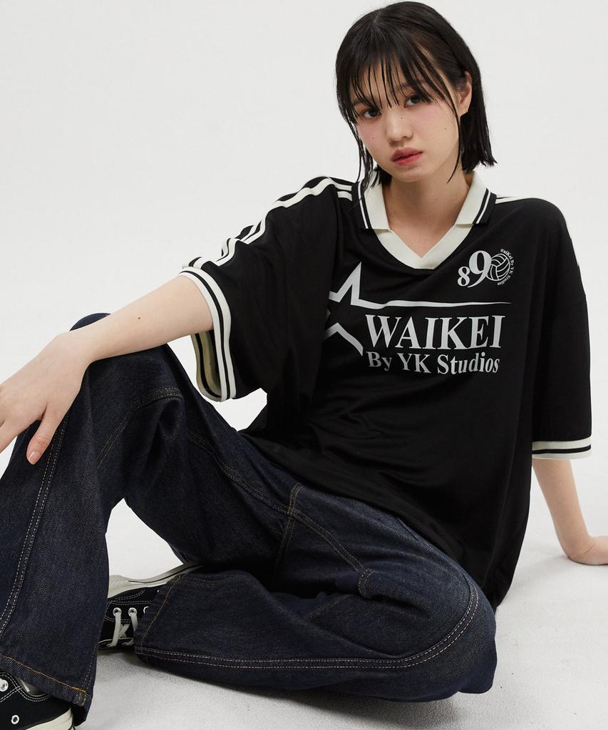 WAIKEI Star Logo Collar Jersey Short Sleeve T-Shirt Black