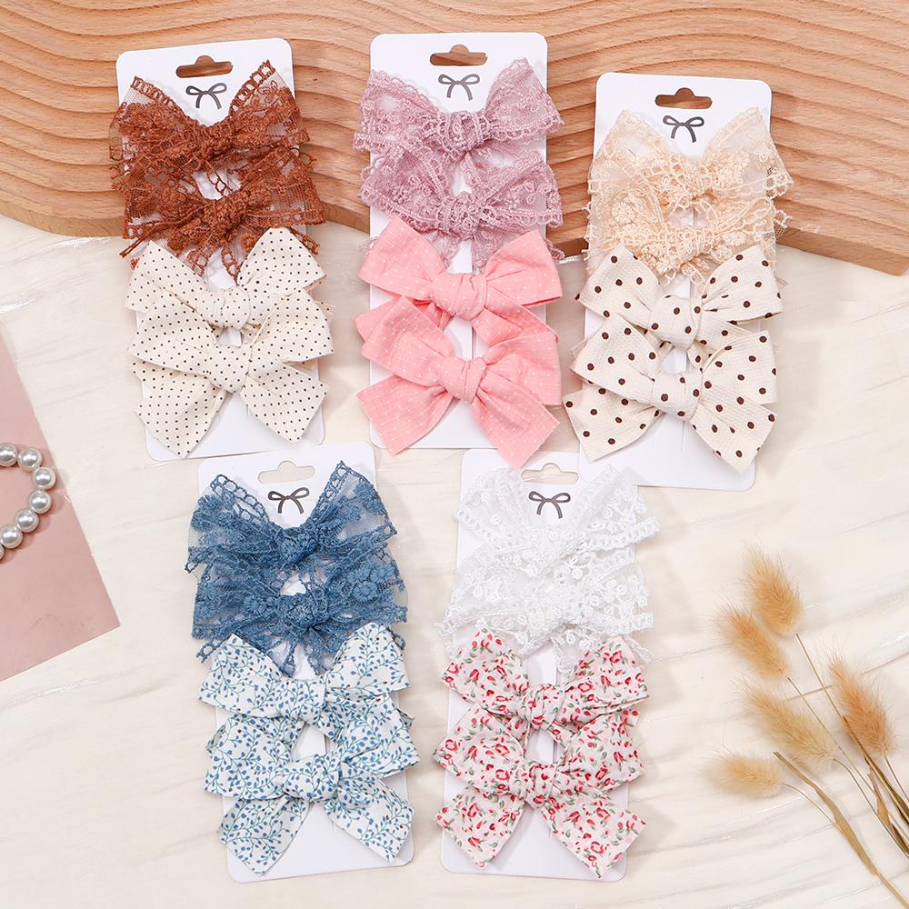 4Pcs New Lace Mesh Bow Hair Clip Hair Ring Hair Clips for Kids Fashion Headdress No Harm To Hair Baby Hair Accessories Gift
