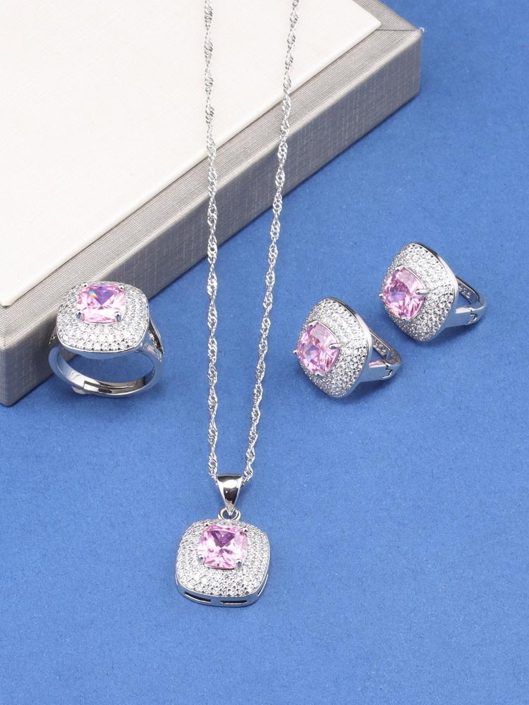 Уникальные квадратные изящные ювелирные изделия для женщин подарок свадьба элегантное колье и клипсы кольцо циркон наборы из 4 предметов