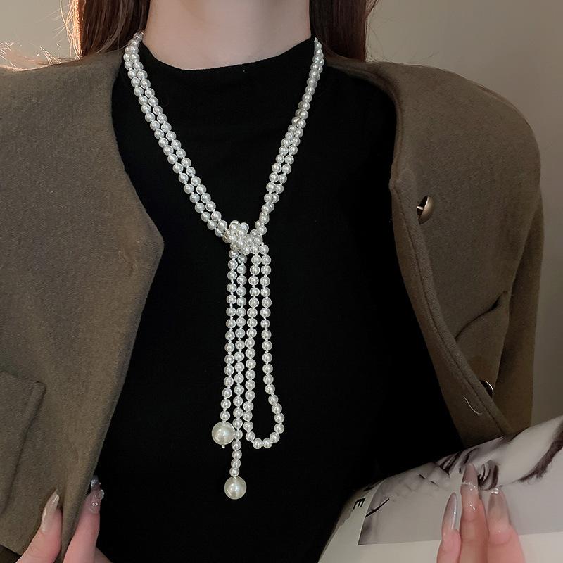 Элегантное и очень длинное ожерелье, модная и универсальная цепочка для свитера, ретро и элитный аксессуар.