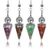 1Pc Healing Gemstone Pointed Hexagonal Cone Pendulum Tree of Life Gravel Crystal Amethyst Agate Pendant Pendulum for DIY Jewellery Decor 20x52mm