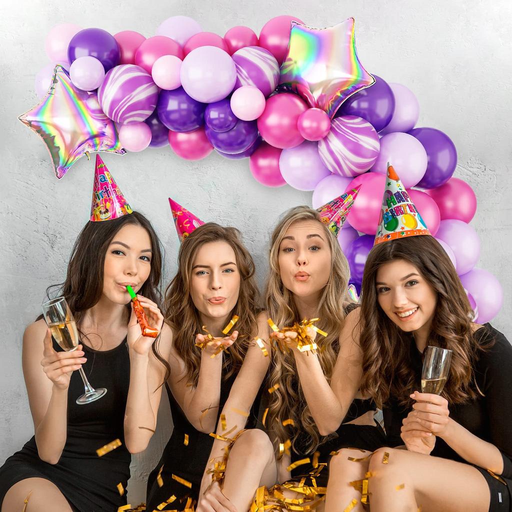 Romantic Birthday Party Baby Shower Wedding Decoration Laser Star Pink Agate Balloon Chain