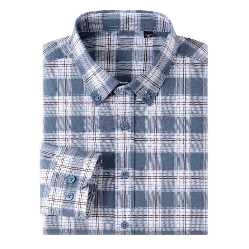 Рубашки в клетку из чистого хлопка с двусторонним начесом, в стиле business casual, с длинным рукавом, фланелевые, осенние, мягкие, мужские, классические, новые, высокого качества